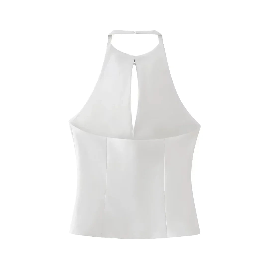 Summer Top Female Jewelry Bow Decoration Hanging Neck Collar Sleeveless Top 2025 Women's Pretty Sling Top
