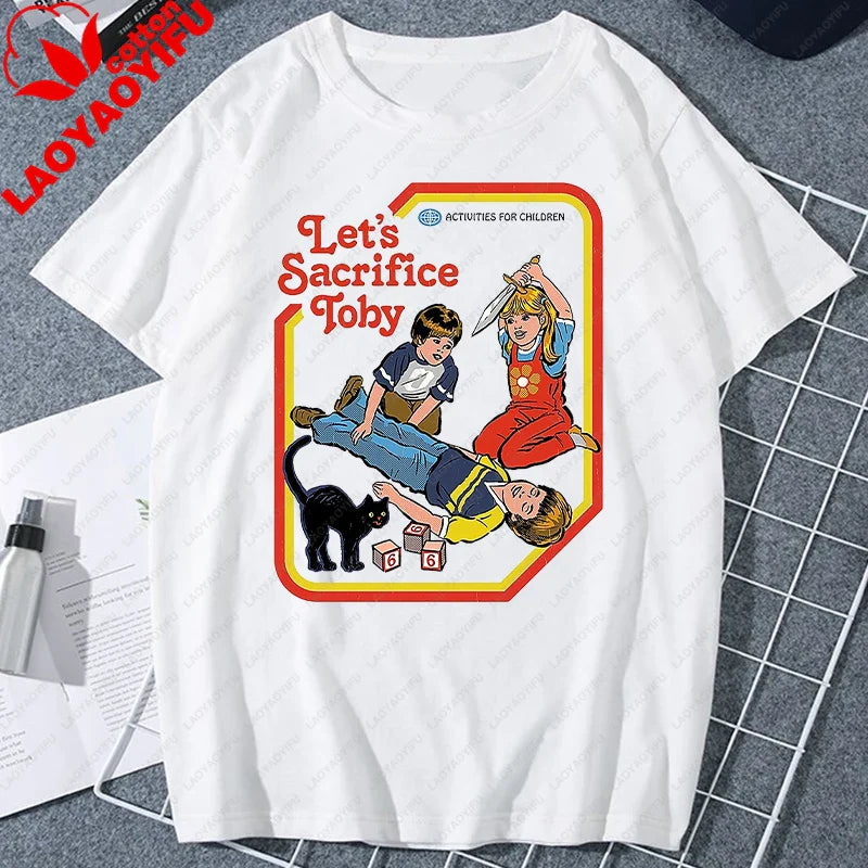 Let's Sacrifice Toby Horror Satanist Graphic Tops Unique Creative Cartoon Streetwear Unisex Scary Short-sleev Tee Ropa Hombre
