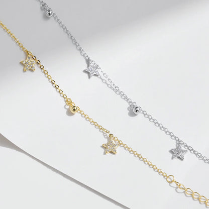 925 Sterling Silver Stars & Beads Charm Pendant Bracelets Gold Color Stackable Link Chain For Women Party Jewelry