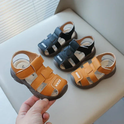 Baby Boys Summer Sandals Kids Beach Shoes Classic Fashion Hollow Toe-capped Anti-kick Toddlers Kindergarten Sandals Breathable