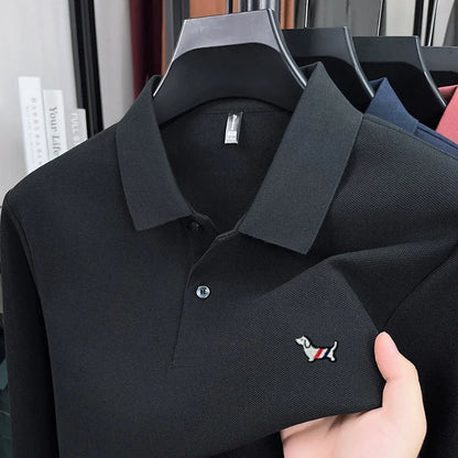 Fashion brand autumn new men's top casual warm 100% cotton long sleeved Polo shirt