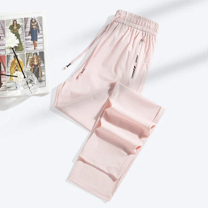 2026 Summer Ice Silk Elastic Joggers Pants for Men Women Thin Trendy Loose Sports Casual Couples Comfortable Straight Leg Tights