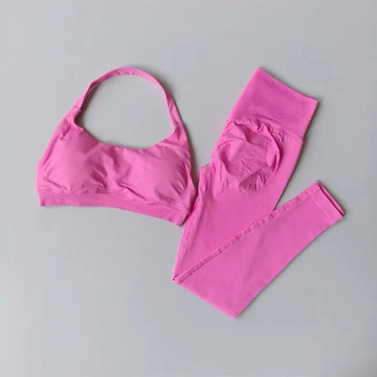 New Seamless Yoga Outfit, Women's Beautiful Back Sports Bra, Peach Hip Fitness High Waisted Pants, Yoga Wet, Pilates