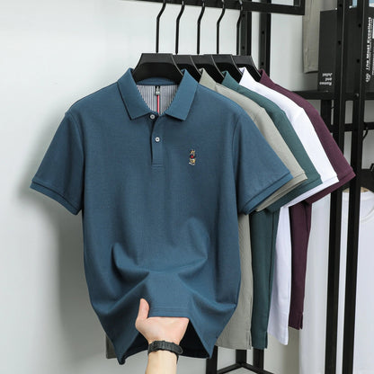 100% cotton high-quality short sleeve men's polo shirt fashion brand cute bear embroidery top Korean casual breathable T-shirt