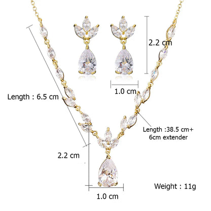 ZAKOL Elegant Necklace/Earring Jewelry Set for Women Gorgeous Pear Water Drop AAA Zircon Wedding Jewelry Gift