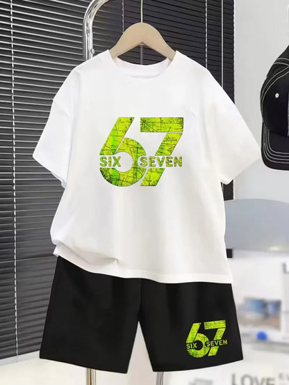 New Cool 67 Funny 3D Print Kids T-Shirt Shorts Set Fashion Children's Clothes Casual Boy Girl Short Sleeve Shorts Football Sets