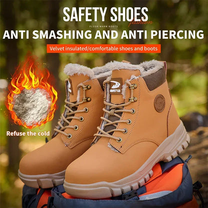 Winter Warm Men's Work Safety Boots Waterproof Rugged Steel Toe Shoes Sneakers Safety Protection Coldproof