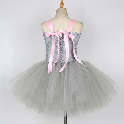Pink Gray Mouse Tutu Dress for Baby Girls Grey Rat Costumes with Ears Bow Tie Tail Kids Animal Carnival Outfit Birthday Clothes