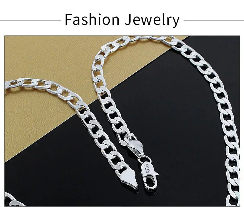Men's 925 Sterling Silver Necklace 2/4/6/8/10/12MM 40-75cm Chain Lobster Clasp Man Boy Women Engagement Jewelry