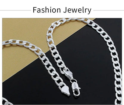 Men's 925 Sterling Silver Necklace 2/4/6/8/10/12MM 40-75cm Chain Lobster Clasp Man Boy Women Engagement Jewelry
