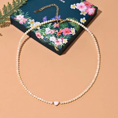 Mother of Pearl Beads Heart Choker Fashion Dyed Natural Shell Necklace for Women Stainless Steel Collares Femme