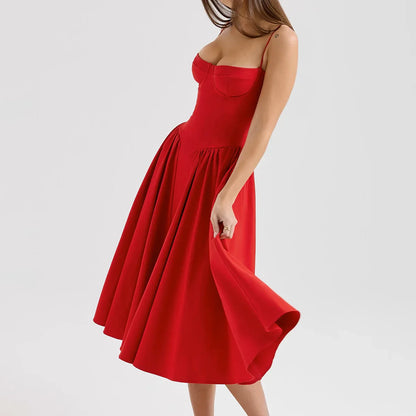 Summer Party Dresses 2025 New Arrivals Fit and Flare Elegant Midi Dress Red Night Date Dress