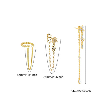 Butterfly Chain Drop Dangle Earrings Set For Women Zircon Flower Flower Stud Earrings Woman Piercing Jewelry Accessories