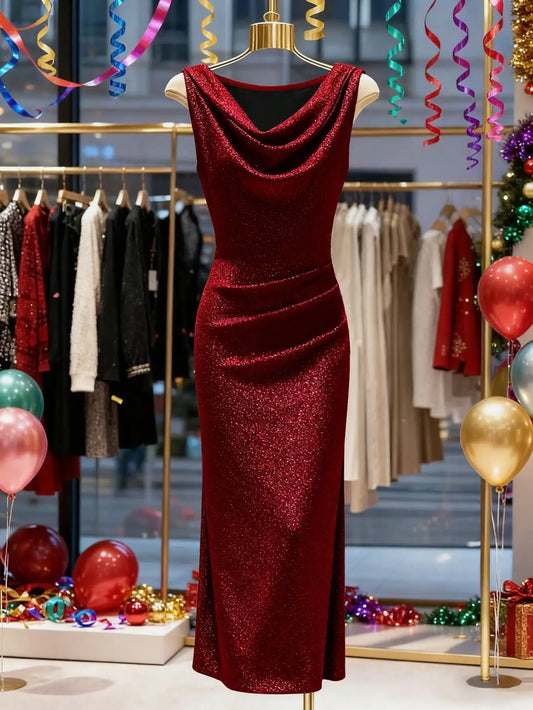 Vestido de Noite Elegante sem Mangas, Justo e Brilhante, da Nova Coleção de Verão