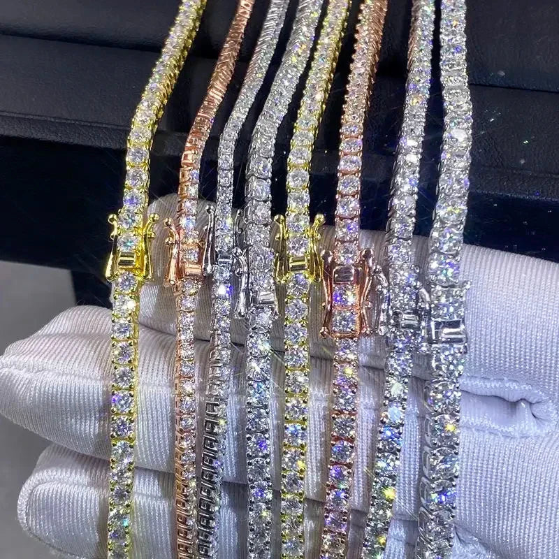 Hip Hop Unisex Moissanite Tennis Chain Original 925 Sterling Silver Moissanite Bracelet Necklace For Women Men Wedding Jewelry