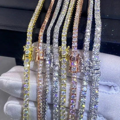 Hip Hop Unisex Moissanite Tennis Chain Original 925 Sterling Silver Moissanite Bracelet Necklace For Women Men Wedding Jewelry