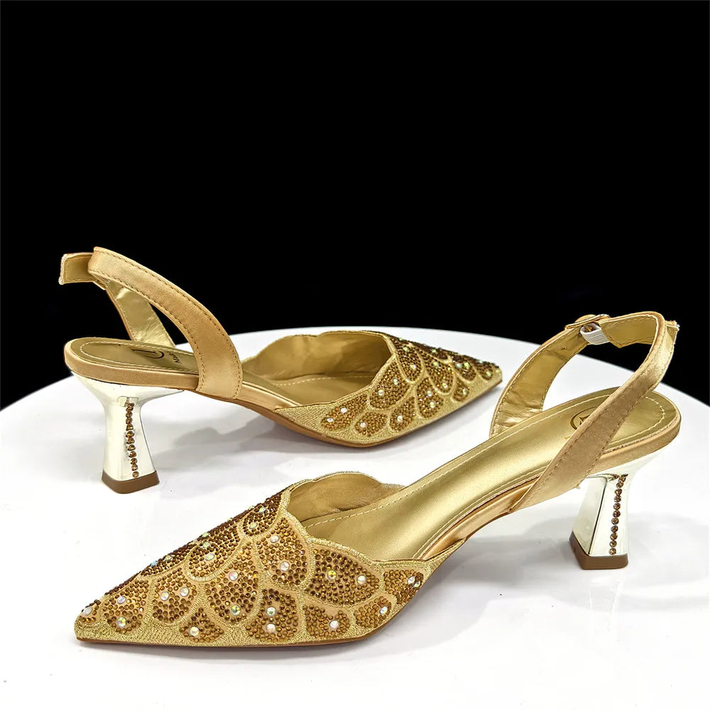 Italian shoes and handbags accessory set with rhinestone metal embellishments Wedding shoes Bridal shoes Designer