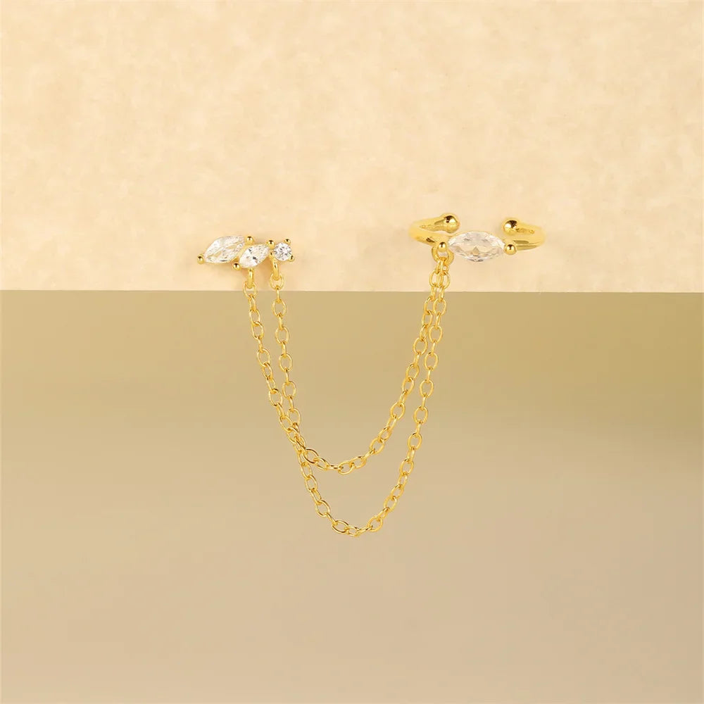 1PC 925 Sterling Silver Horse Eye Chain Tassel Zircon Drop Earrings For Women Ins Minimalism Geometric Earrings Gift