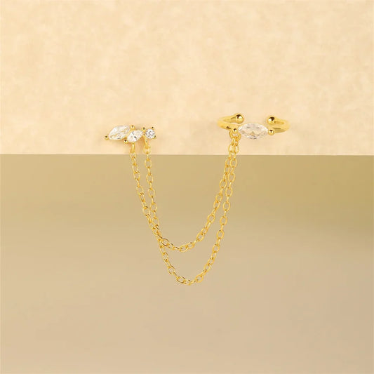 1PC 925 Sterling Silver Horse Eye Chain Tassel Zircon Drop Earrings For Women Ins Minimalism Geometric Earrings Gift
