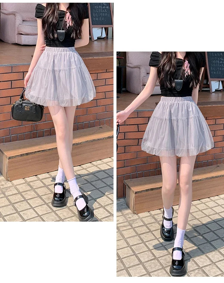 Women Summer 2026 A-Line Mini Skirt Pleated Puffy Short Skirt Korean Fashion Style Flower Bud Skirt Sweet Streetwear Y2k