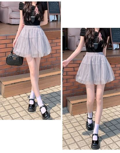 Women Summer 2026 A-Line Mini Skirt Pleated Puffy Short Skirt Korean Fashion Style Flower Bud Skirt Sweet Streetwear Y2k