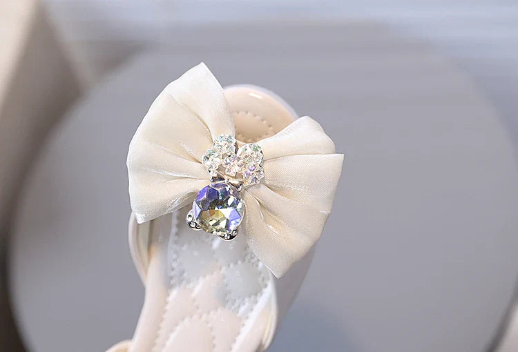 Girl's Fish Mouth Shoes with Rhinestone Bear Decos Prom Party Sandals for Kids Girl Nice Butterfly-knot Students Footwear I10281