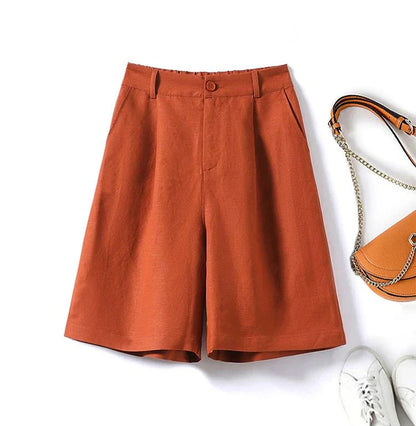 Cotton and Linen Shorts for Women Summer 2025 Loose High Waisted Wide Leg Pants Casual Versatile Solid Retro Straight Shorts
