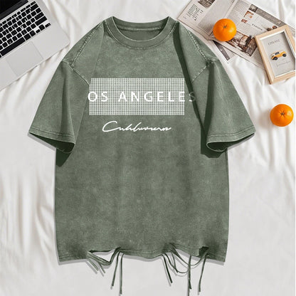 Famous Cities In The United States Washed Holes Male T Shirts Fashion Tee Unisex Cotton Clothing Casual Retro Loose Short Sleeve