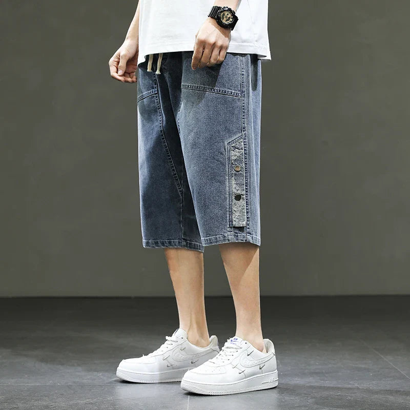 Korean Style Summer Men's Black Wide Leg Denim Shorts New Fashion Casual Baggy Short Jeans Male Plus Size 6XL 8XL YBR602