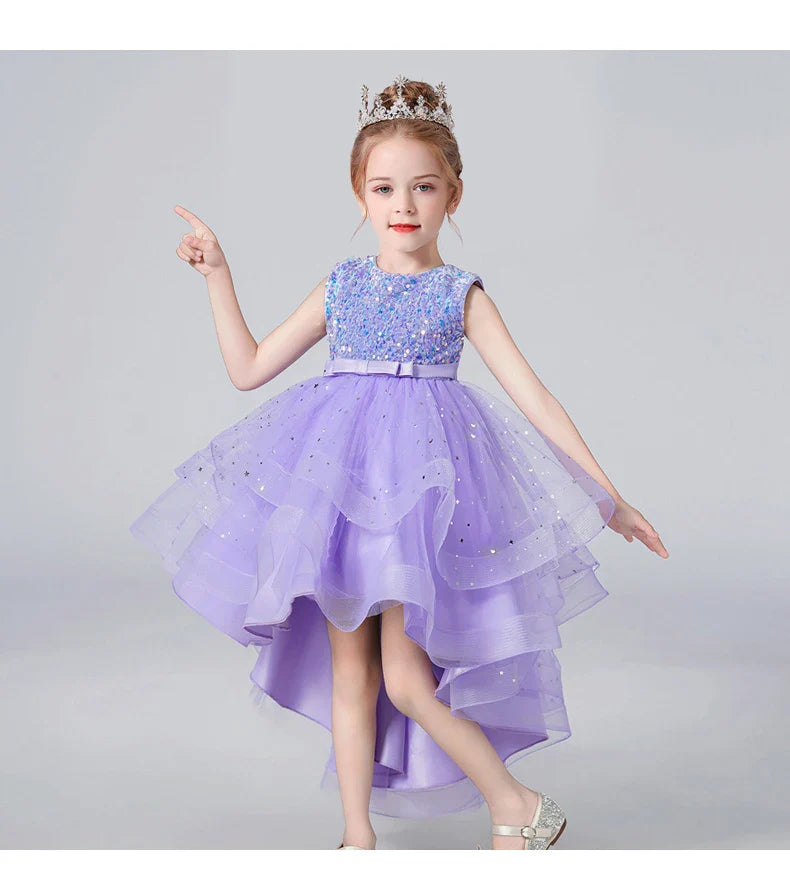 Summer Sequin Lace Tuxedo Wedding Dress for girls 3-13 years old Sleeveless fluffy Mesh gauze Doveark brand