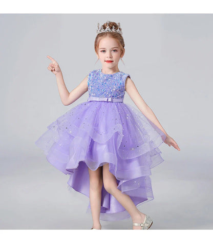 Summer Sequin Lace Tuxedo Wedding Dress for girls 3-13 years old Sleeveless fluffy Mesh gauze Doveark brand