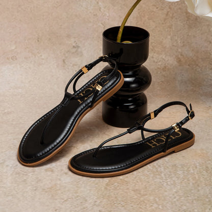 Season's New Fashionable Comfortable Women's Sandals Solid Colour Design Simple Hundred Hitched Strappy Women's Flat Shoes