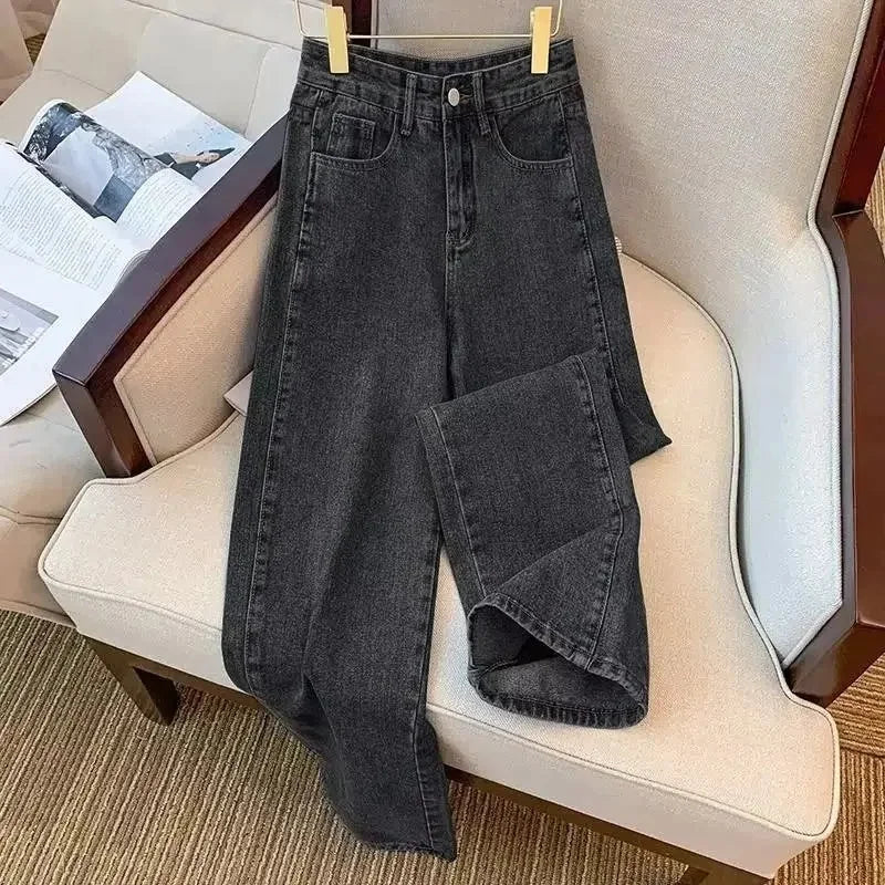 High Waist Straight Leg Jeans Long Trousers for Women