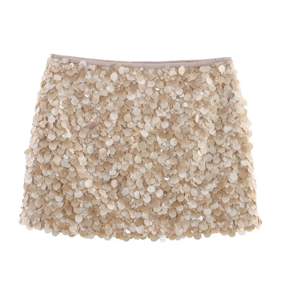 Women Spring Autumn Chic Mini Skirts Fashion With Sequined Solid Side Zipper Short Skirt Female Vintage High Waist Skirt