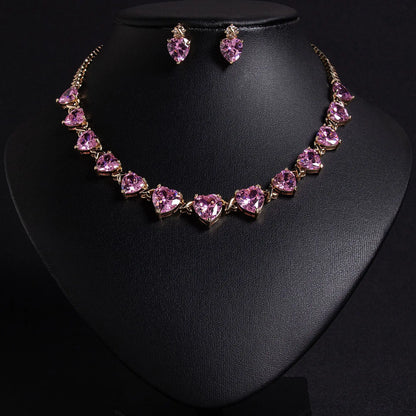 Niche New Style Pink Love Gemstone Pendant Earrings and Necklace for Women, High-End Designed Jewelry