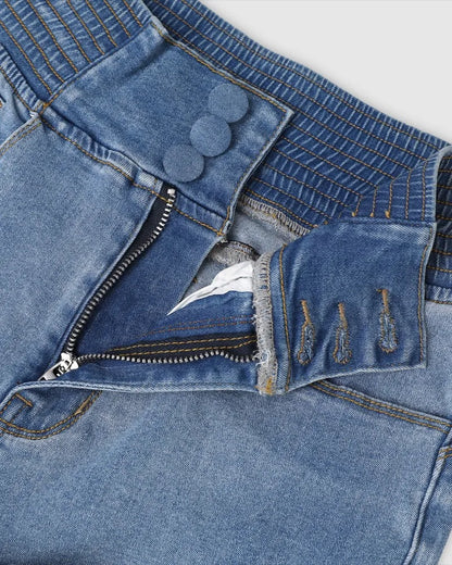 Causal Jeans Back Shirred Button Front High Waist Jeans