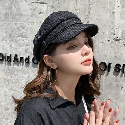 Fashion Solid Visor Military Hat spring and Autumn Linen Breathable Beret Cap For Women Retro England Style Flat Cap