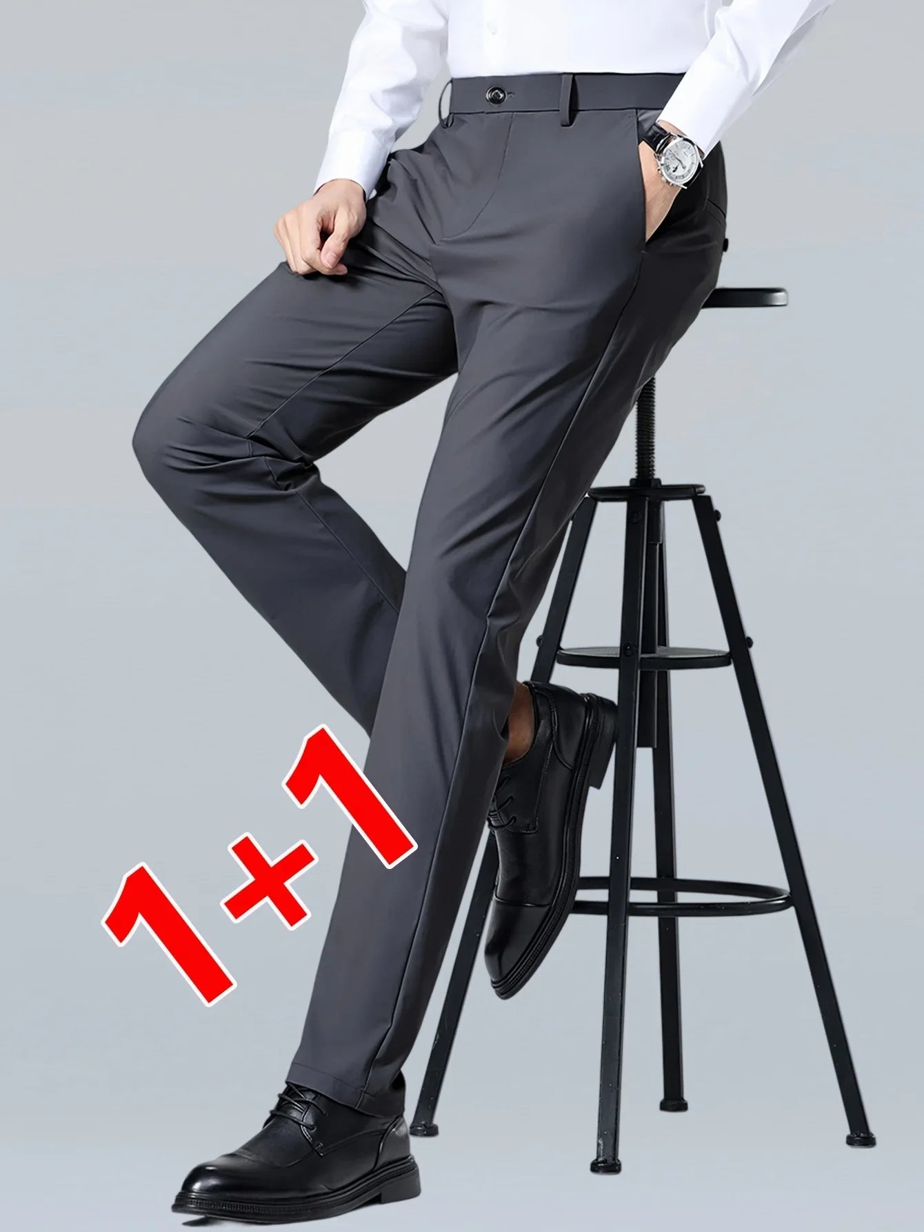 Men's Slim Fit Stretch Dress Pants - Solid Color Business Casual Trousers, Comfort Office Commute Pants for Male - 2-Pack & Sing