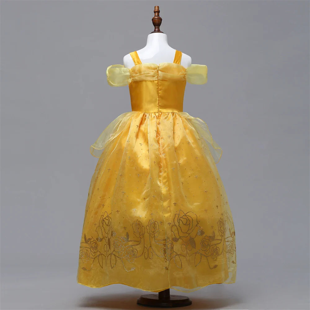 Fancy Girls Belle Halloween Costumes Carnival Cosplay Cartoon Christmas Beauty Party Princess Dress Tulle Birthday Kids Clothing