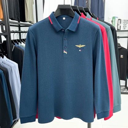Spring and Autumn new 100% cotton long sleeved men's polo shirt brand high-end embroidered comfortable breathable casual T-shirt