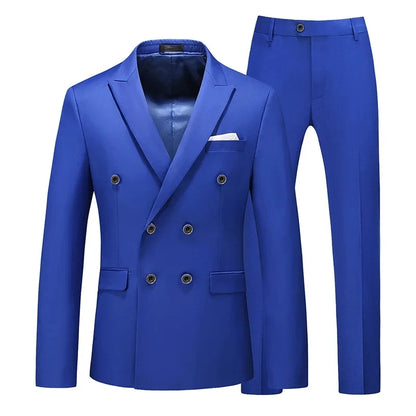 2 Pieces Double Breasted Formal Men Suits Slim FitGroom Tuxedos for Wedding Peaked Lapel Custom Male Blazer Prom Daily Wear