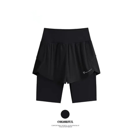 Yoga Shorts Women Summer Fake Two Piece High Waist Loose Gym Shorts With Pocket Ladies Lightweight Fitness Running Clothes