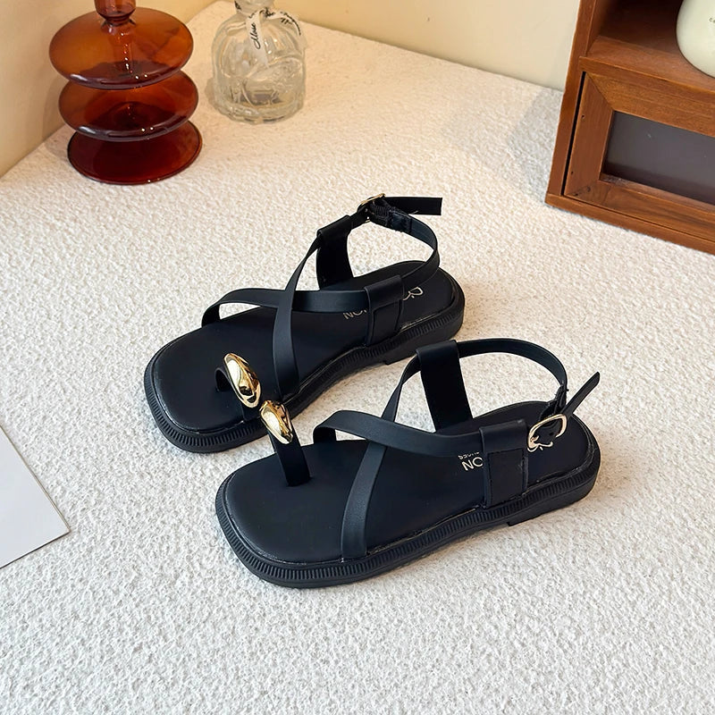 Summer New Kids Beach Sandals Clip-toe Outdoor Girls Roman Sandals School Fashion Cross-tied Children's Flat Sandals Non-slip