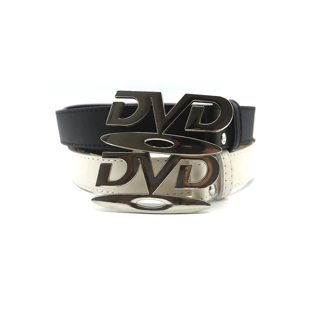 Unisex Nostalgic Design DVD Buckle Belt Men Women Decoration Paired with Jeans Belt Versatile White Black Design Sense Belt