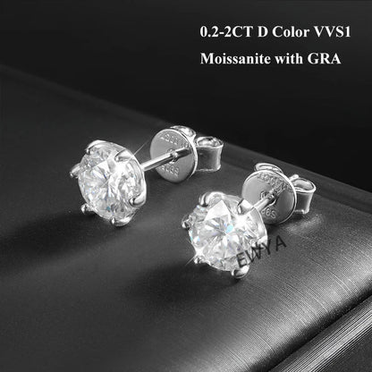 0.2/0.5/2ct D Color Moissanite Screw Stud Earrings for Women Men Silver 925 Plated 18K Pass Diamond Test 6 Prong Earring