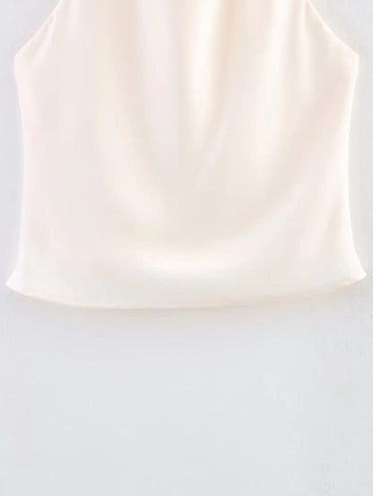 Elegant Women's Satin Backless Halter Vest Summer Solid Sleeveless Sexy High Street Waistcoat Female Slim Camisole Tops