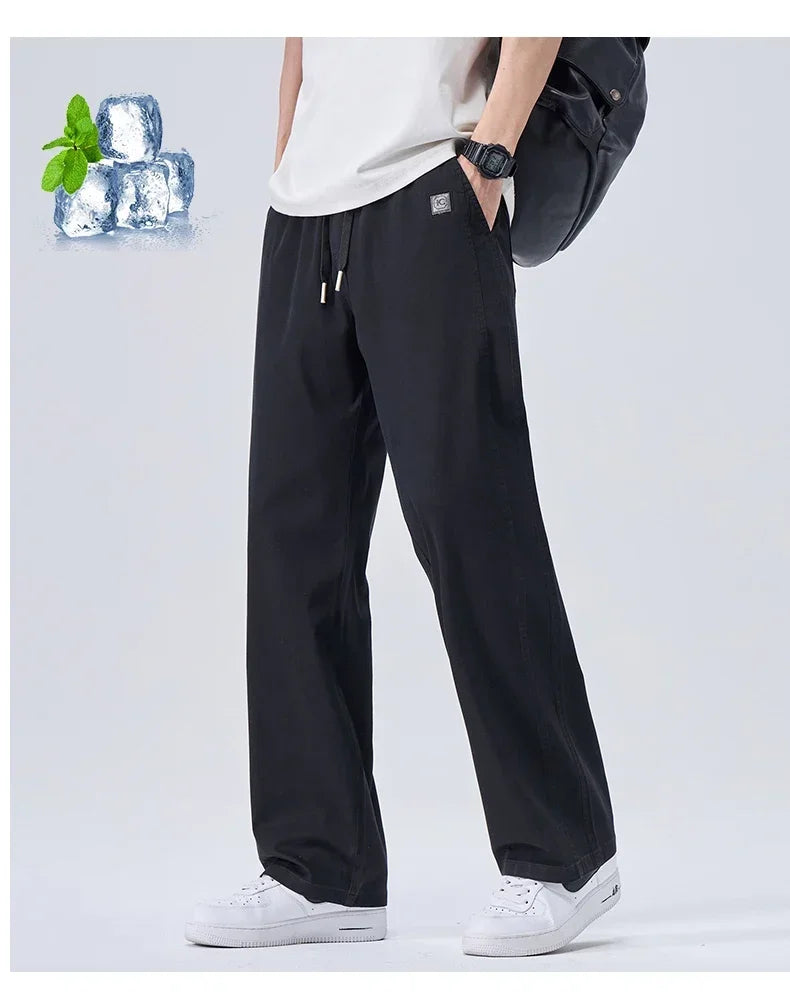 Brand Soft Jeans for Men Spring Thin Draped Comfortable Straight Trousers Drawstring Male Baggy Denim Pants Streetwear