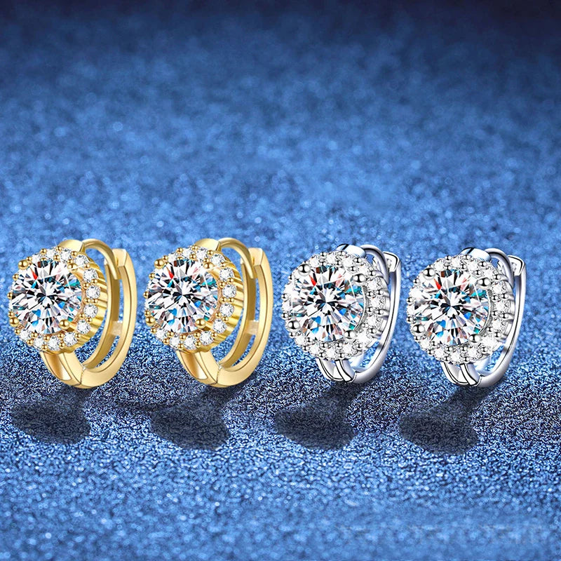 0.5ct 1ct Sparkling Moissanite Earrings S925 Silver with White Yellow Gold Plated Wedding Party Hoop Earring For Women