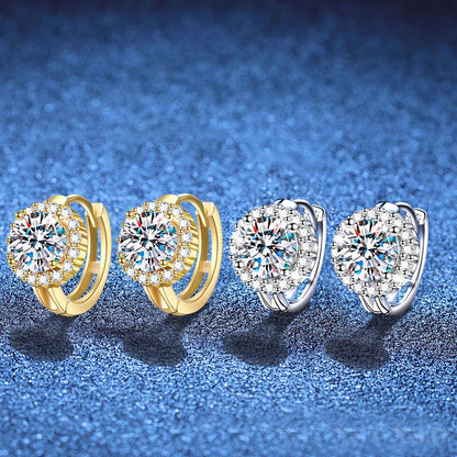 0.5ct 1ct Sparkling Moissanite Earrings S925 Silver with White Yellow Gold Plated Wedding Party Hoop Earring For Women