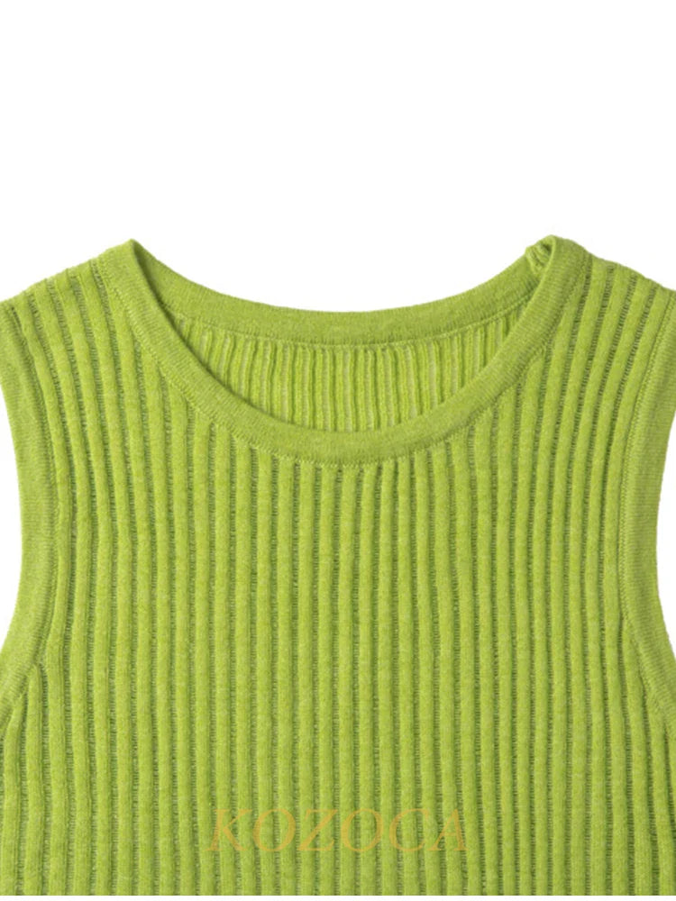 100% Wool Chic Solid Tanks Elegant Striped See Through Hollow Out Women Tops Sleeveless Elastic Tops Club Party Clothes